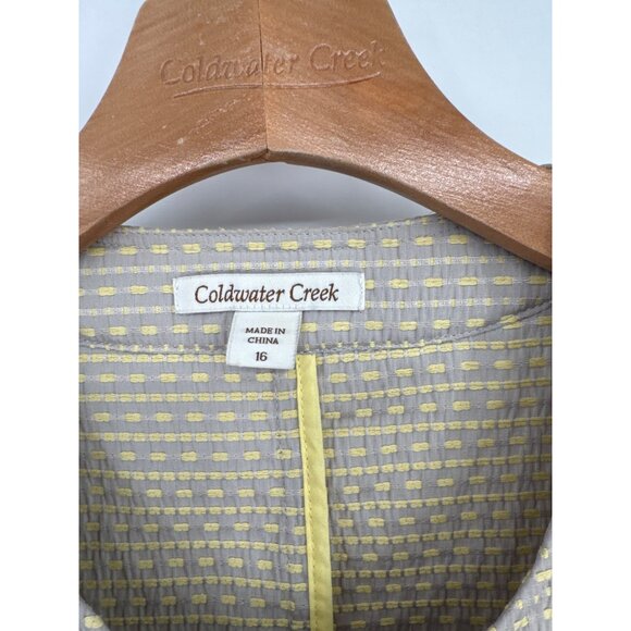 Coldwater Creek Womens Jacket Size 16 Beige Yellow Textured Pattern 3/4 Sleeves - Picture 2 of 4